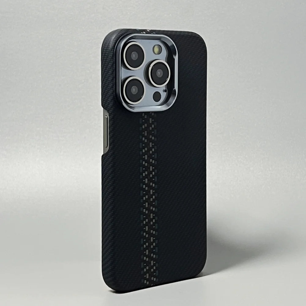 Luxury Carbon Fiber Slim Case For iPhone 17 13 14 15 16 Pro Max Shockproof Alloy Lens Camera Protective Ultra Thin Hard PC Cover