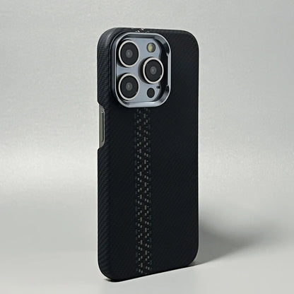 Luxury Carbon Fiber Slim Case For iPhone 17 13 14 15 16 Pro Max Shockproof Alloy Lens Camera Protective Ultra Thin Hard PC Cover