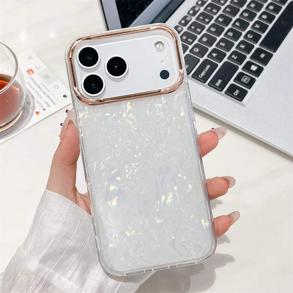 Luxury Dreamy Plated Shell Pattern For iPhone 16 Pro Max 15 14 17 Air 13 12 11 Plus Transparent Shockproof Protection Box