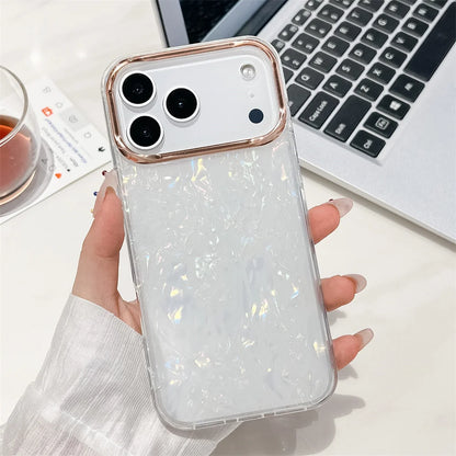 Luxury Dreamy Plated Shell Pattern For iPhone 16 Pro Max 15 14 17 Air 13 12 11 Plus Transparent Shockproof Protection Box