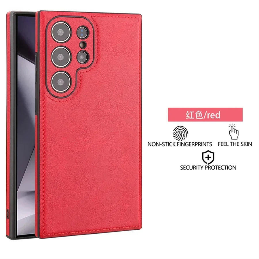 Luxury Vintage PU Leather Case for Samsung S25 Ultra S24 Plus S23 S22 S24Ultra Slim Camera Shockproof Soft Bumper Back Cover