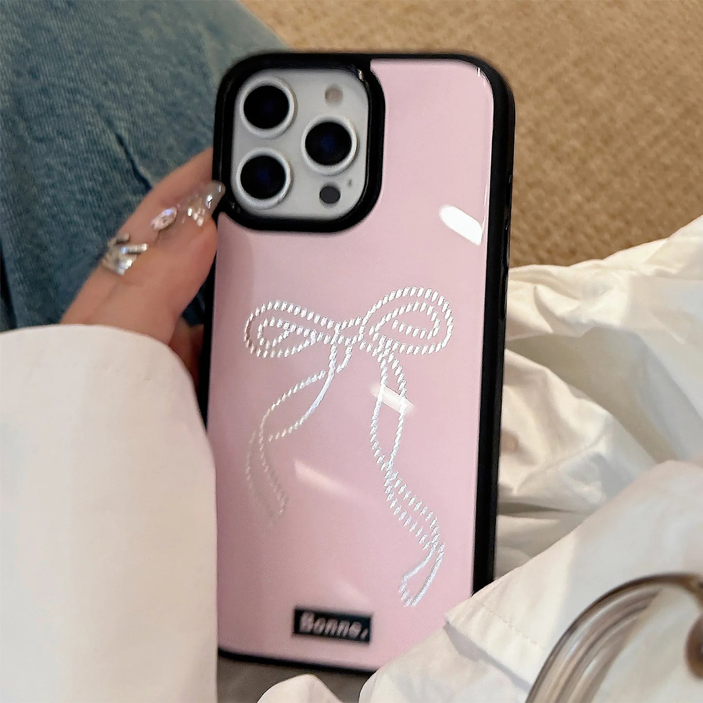 Rhinestone Bow Phone Case for iPhone 16 Pro Max 15 14 Plus 13 12 Cute Glossy Pink Girly Shockproof Hard Cover Gift