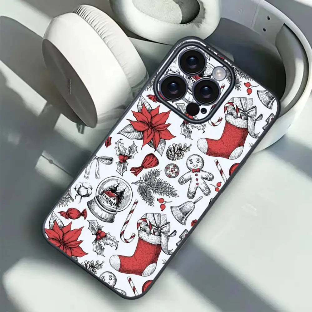 Christmas stocking deer pine Phone Case For 17 12 13 14 15 16Pro Max mini Plus strong magnetic attraction