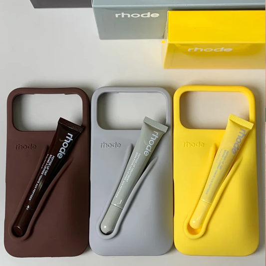 Fashion Lip Gloss Portable Silicone Shockproof Phone Case with Lipstick Suitable for IPhone 11 12 13 14 15 16 17 Pro Max Plus