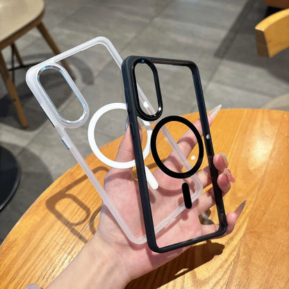 Original For Magsafe Magnetic Case For Samsung Galaxy S25Edge S25 S24 S23 Plus Ultra Wireless Charge Shockproof Acrylic Cover