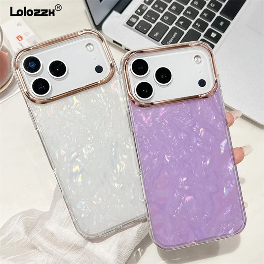 Luxury Dreamy Plated Shell Pattern For iPhone 16 Pro Max 15 14 17 Air 13 12 11 Plus Transparent Shockproof Protection Box