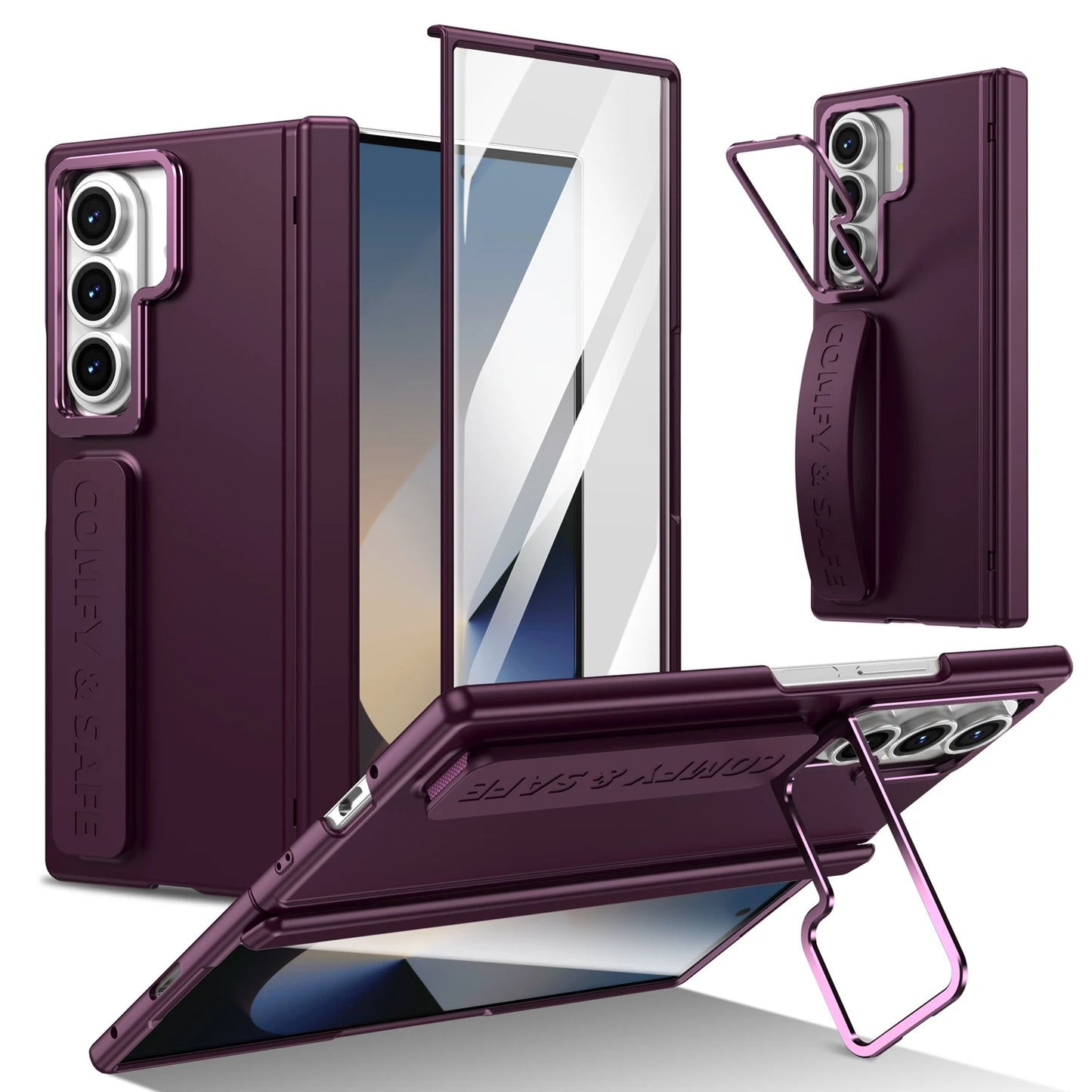Camera Holder Hinge Protection PC Hard Phone Case For Samsung Galaxy Z Fold 7 6 5 4 3 Outer Screen Glass Shockproof Cover