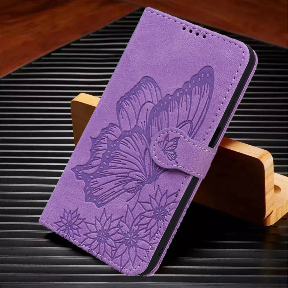 Funda S24 Flip Case for Samsung Galaxy S24 S25 Plus S23 Ultra S22 S21 S20 FE Cases Cute Cat Butterfly Leather Wallet Back Cover