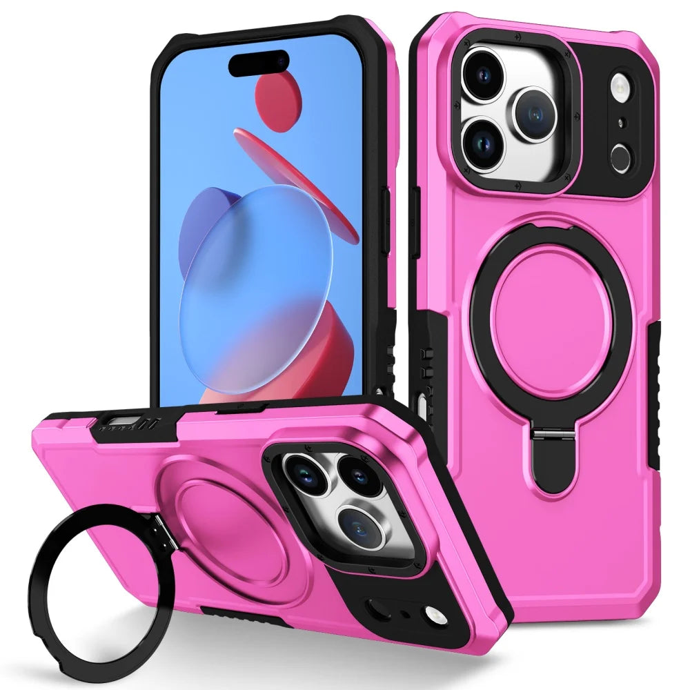 Luxury Armor For Magsafe Magnetic Stand Holder Phone Case For iPhone 17 Pro Max 17 Air Ring Bracket Shockproof Bumper Cover