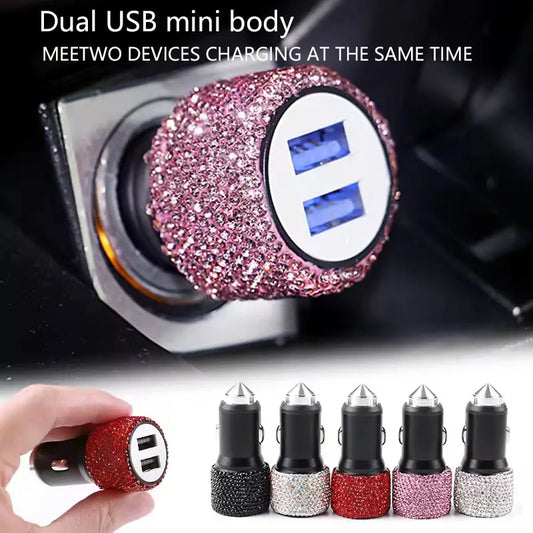 Car Bling USB Styling Diamond Car Accessories Interior Car Dual USB Charger Port Fast Adapter Car Accessories Interior for Woman