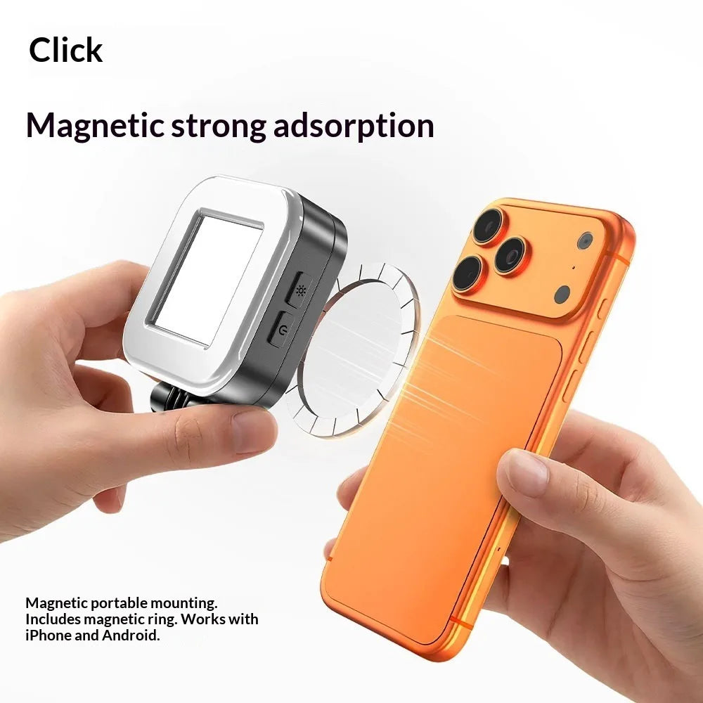 MagSafe iPhone compatible magnetic selfie ring light with foldable LED mobile phone photo beauty ring light with mirror;