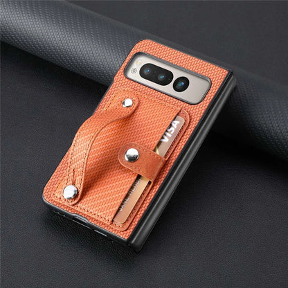 for Google Pixel Fold Case Shockproof Protect Lens Wristband Card Slot Stand Holder Shell PU Leather Carbon Texture Cover Fundas