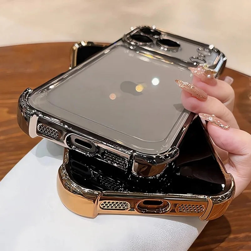 Luxury Plating Airbag Soft Silicone Case for iPhone 17 16 Pro Max 11 12 13 14 15 Pro Xs Max X Xr 17 Air Camera Protector Cover