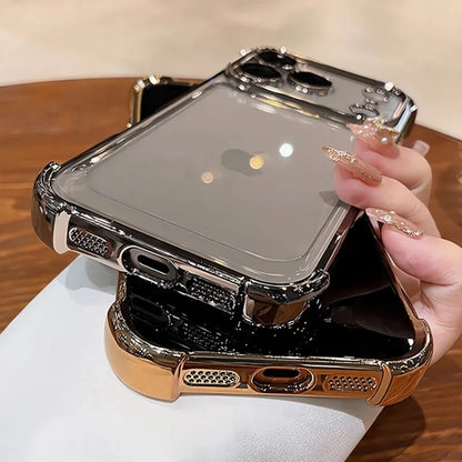 Luxury Plating Airbag Soft Silicone Case for iPhone 17 16 Pro Max 11 12 13 14 15 Pro Xs Max X Xr 17 Air Camera Protector Cover