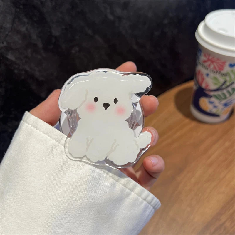 Korea Cute White Dog For Magsafe Magnetic Phone Grip Tok Griptok Stand For iPhone 15 Foldable Wireless Charging Case Holder Ring