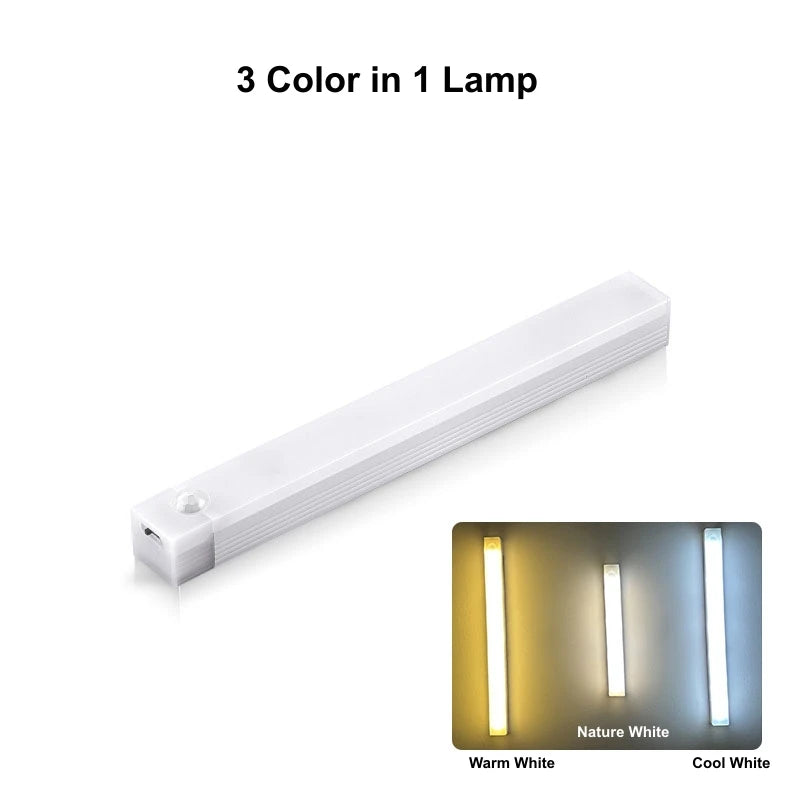 Type C Rechargeable Motion Sensor LED Night Light Wireless Strip Bar Backlight Lamp for Kitchen Cabinet Wardrobe Staircase