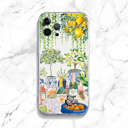 Ocean Wine Glass Lemon Phone Case for iPhone 16 15 14 13 12 11 Pro Max Mini X XS XR 7 8 Plus SE4 Shockproof Soft Cover Fundas