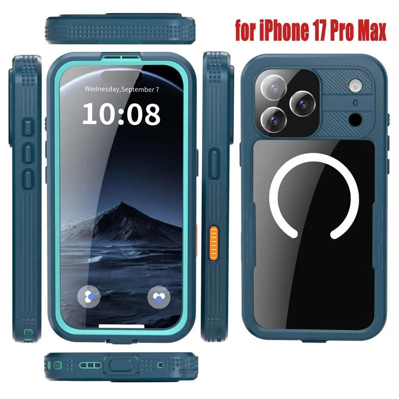 for  iPhone 17 Pro Max 17 Air Waterproof Case for Magsafe Magnetic Wireless Charging Shockproof Pouch Screen Lens Protector
