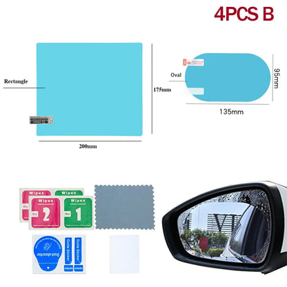 2/4pcs Car Rearview Mirror Film Side Window Rainproof Clear Film Anti Fog Window Mirror Protective Sticker for Car Accessories