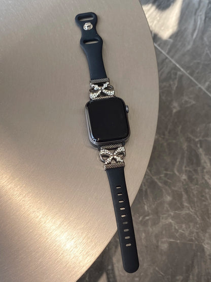 Luxury Diamond Bowknot Silicone Strap For Apple Watch S10 9 8 7 6 SE 5 4 3 46/45/44/42/41/40/38mm IWatch Ultra 2 49mm