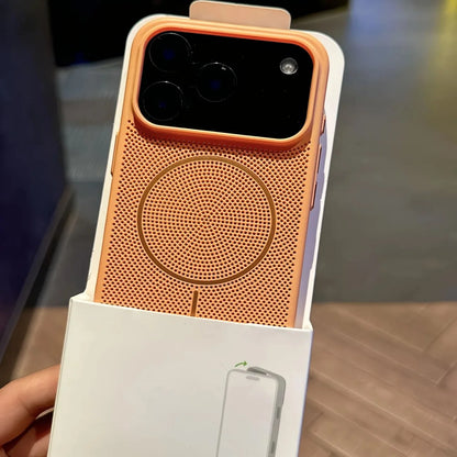 Luxury Heat Dissipation Breathable Cooling Hard Case For iPhone 17Air 17 16 15 14 13 12 11 Pro Max Plus Magnetic Charging Cover