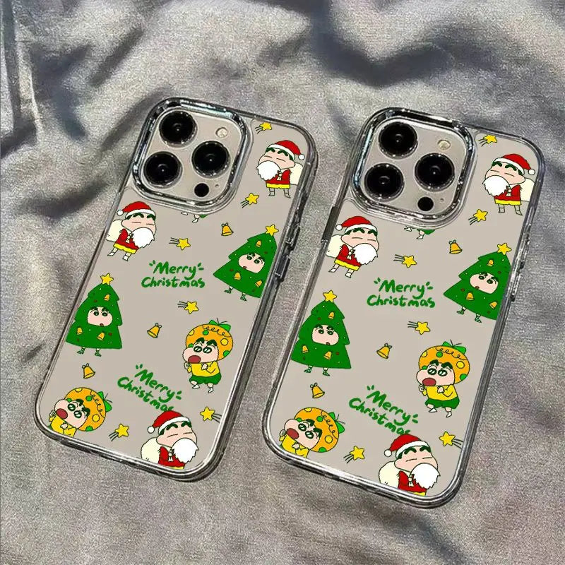 Full Screen Green Christmas C-Crayon Shin-chan Phone Case For iPhone 17 16 15 14 13 12 11 Pro Max X XR XS MAX 7 8 Air Plus Cover