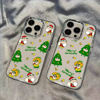 Full Screen Green Christmas C-Crayon Shin-chan Phone Case For iPhone 17 16 15 14 13 12 11 Pro Max X XR XS MAX 7 8 Air Plus Cover