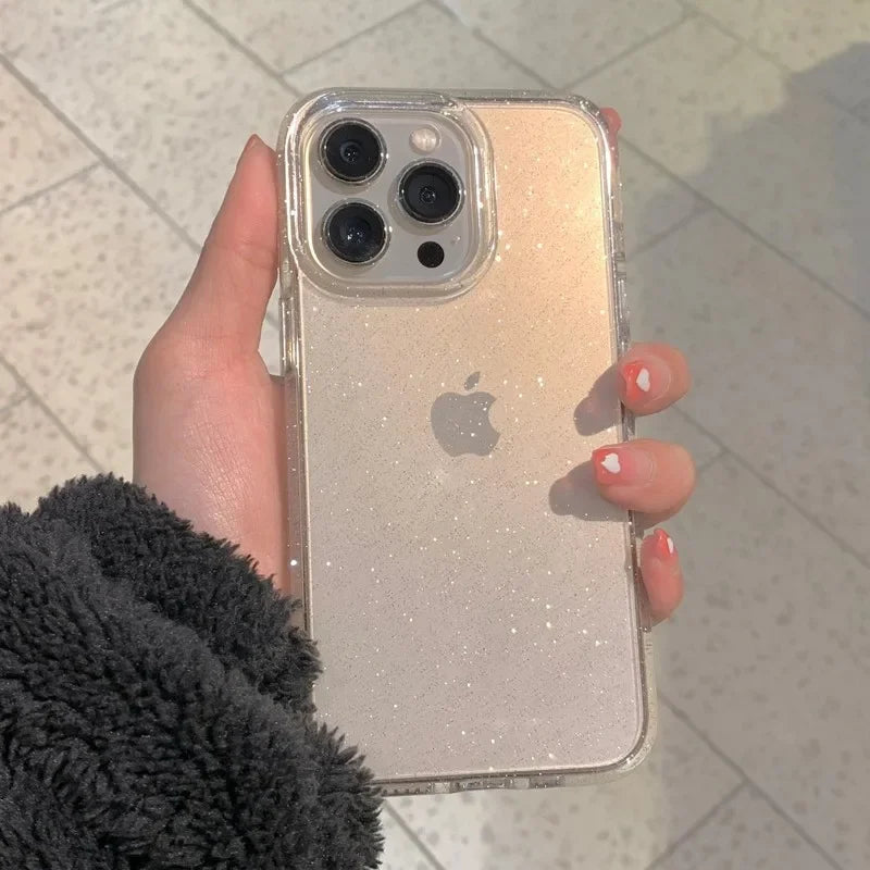 Luxury Glitter Bumper Bling Clear Case for IPhone 15 14 13 12 11 Pro Max Mini X XS Max XR 7 8 Plus 16 Pro Silicone Acrylic Cover