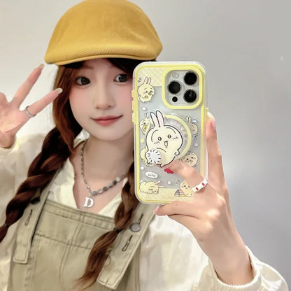 Cute Cartoon Japan Anime Chiikawa Magnetic Grip Holder Magsafe Wireless Charge Phone Case For iPhone 16 15 14 13 Pro Max Cover