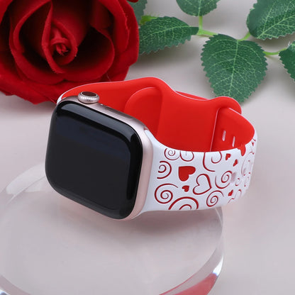 Lucky Heart Engraved Silicone watch Band for Apple Watch 38/40/41/42/44/45/46/49mm,  for iWatch Series 10 9 8 7 6 5 4 3 2 1 SE