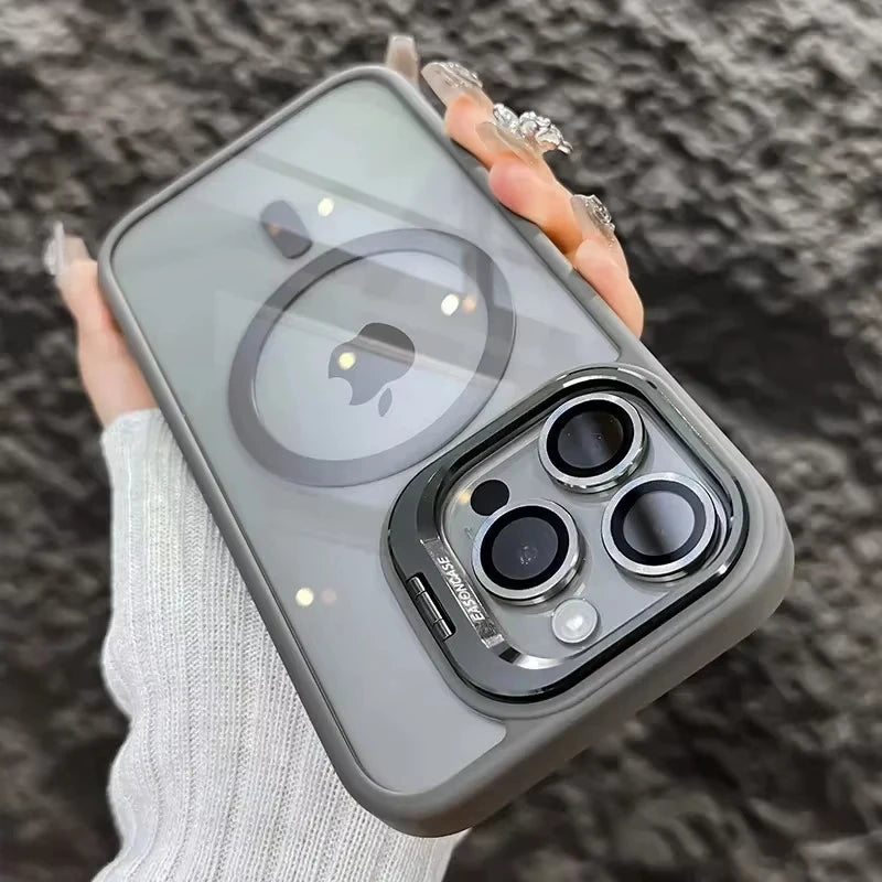 Luxury Magnetic Shockproof Phone Case For iPhone 16 Pro Max 15 14 13 12 11 17 Air For Magsafe Stand Glass Lens Protector Cover