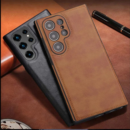 Luxury Vintage PU Leather Case for Samsung S25 Ultra S24 Plus S23 S22 S24Ultra Slim Camera Shockproof Soft Bumper Back Cover