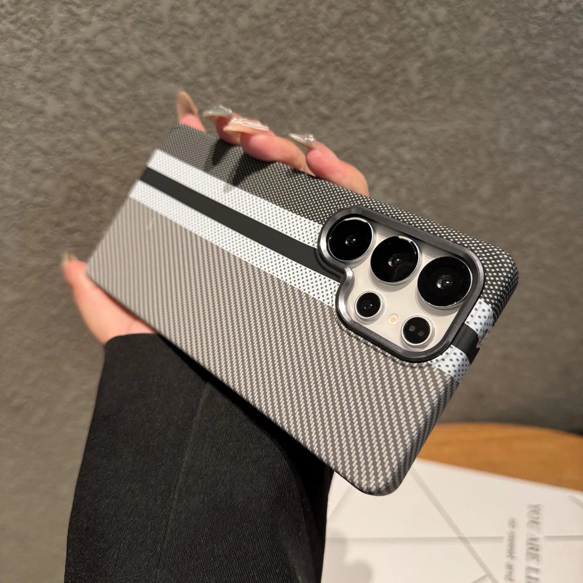Mountain Carbon Fiber Kevlar Pattern Plastic Case For Samsung S25 S24 S23 Ultra Plus For Magsafe Magnetic Wireless Charge Cover