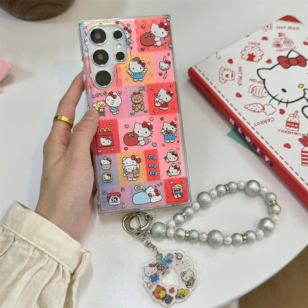 Laser Glitter Hello Kitty Phone Case For Samsung S25 S24 Ultra S23 FE S22 Plus A55 A54 A53 A52 A34 A25 A24 A15 A05 A05S 5G Cover