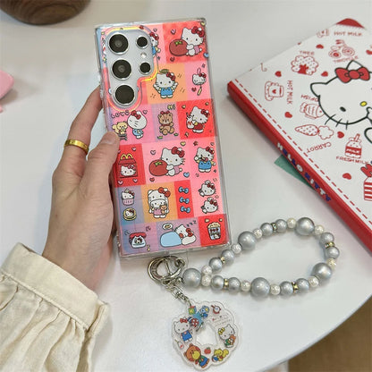 Laser Glitter Hello Kitty Phone Case For Samsung S25 S24 Ultra S23 FE S22 Plus A55 A54 A53 A52 A34 A25 A24 A15 A05 A05S 5G Cover