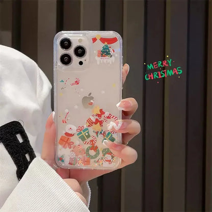 Cute Cartoon Santa Claus Snowman Shake Quicksand 3D Bling Glitter Phone Cover For iPhone 16 14 13 12 11 15Pro Max Christmas Case