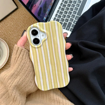 Luxury Color Contrast Stripes Wave Case for iPhone 16 15 14 Pro Max 12 13 Colorful Curly Border Glossy Hard Ultra Slim Cover
