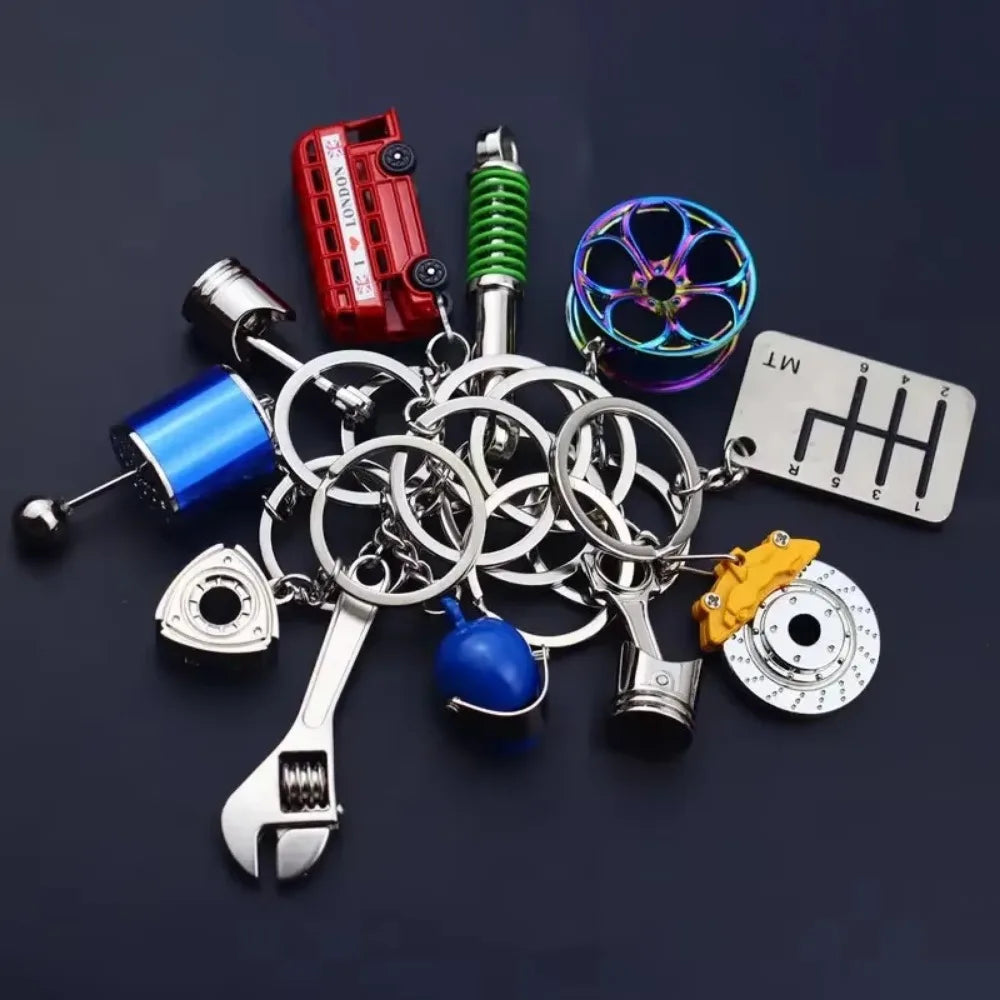 Creative Mini Auto Parts Car Wheel Keychain Auto Enthusiast Metal Keyring Accessories Key Ring Chain for Men Woman Lover Gift