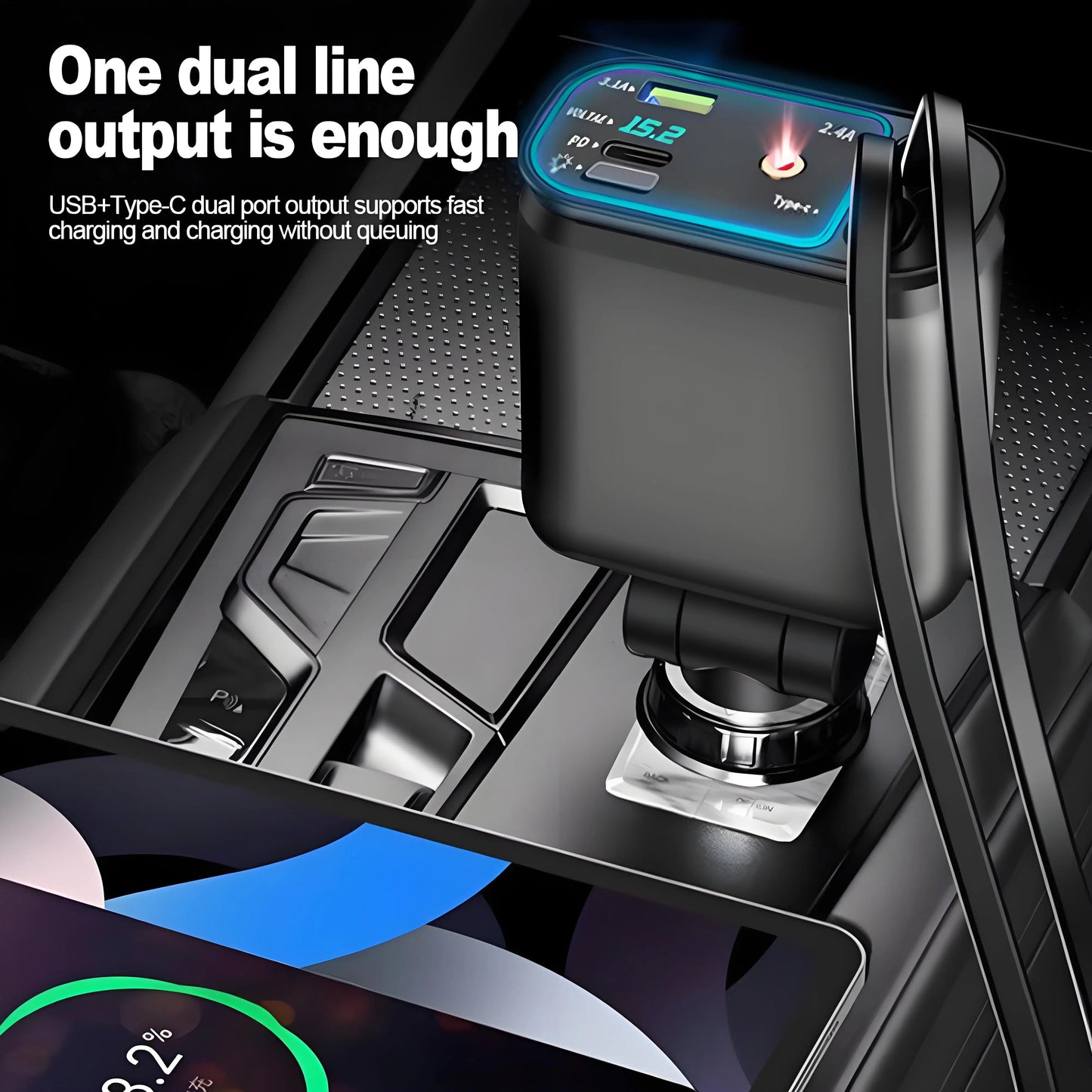 5 in 1 Retractable Car Charger with USB C Cable Roof Starlight Car Charger Adapter Compatible for iPhone Huawei Samsung