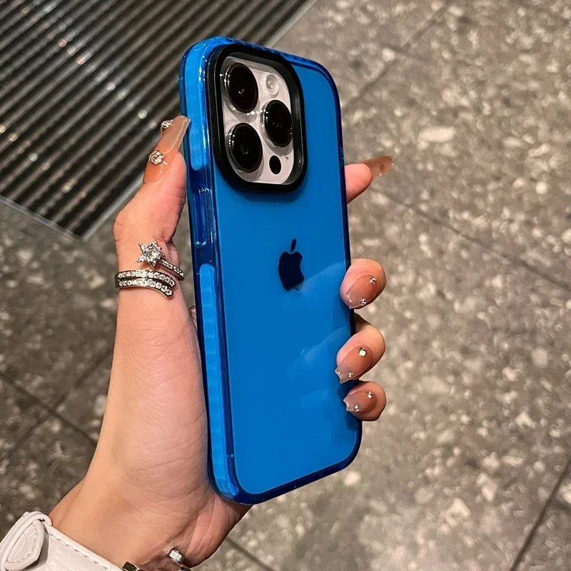Luxury Transparent Airbag Phone Case For iPhone 17 16 15 14 13 12 11 Pro Max Plus 17 Air Contrasting Bumper Shockproof TPU Cover