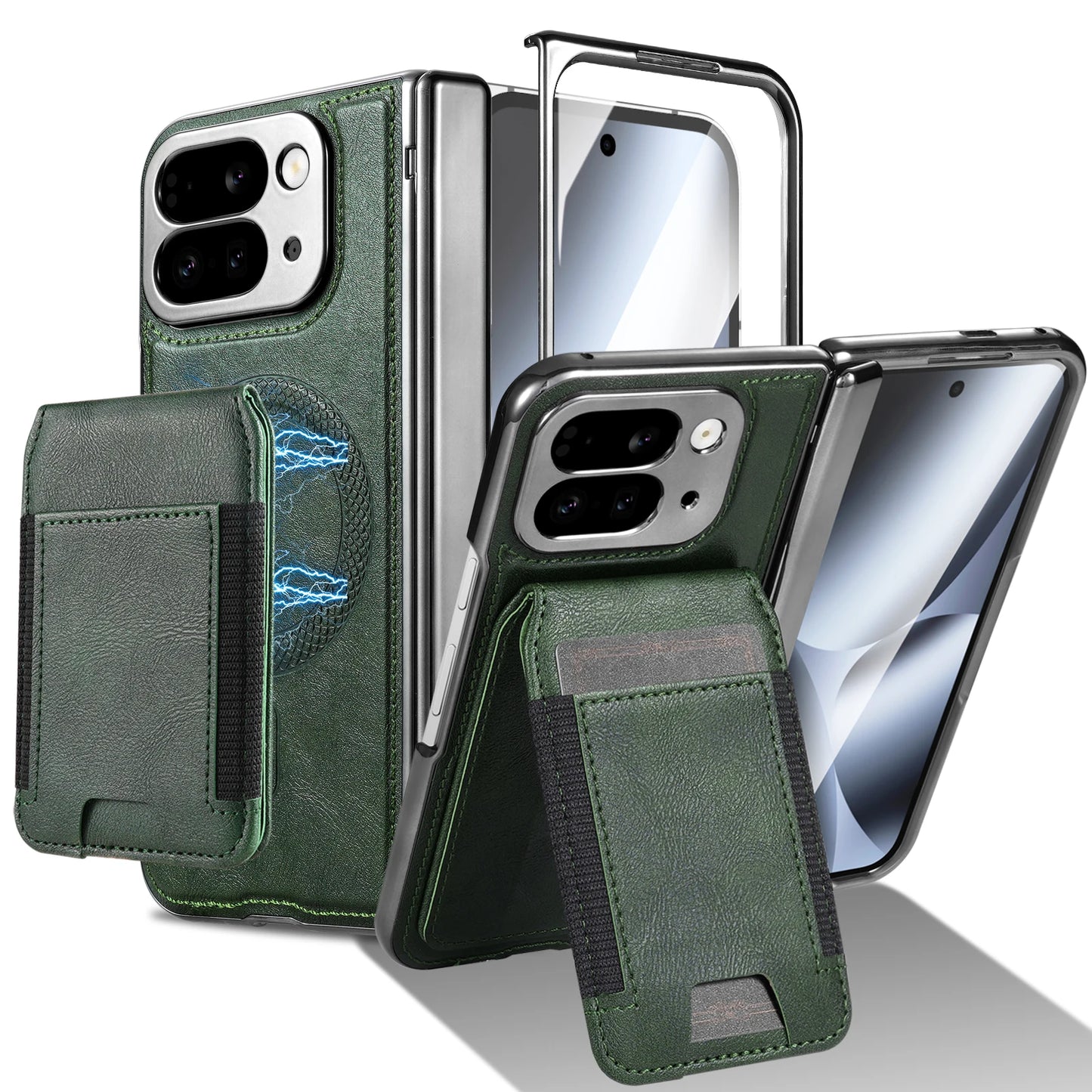 For Google Pixel 10 Pro Fold Case Protective Card Slots Leather Magsafe Holder Mobile Phone Back Cover