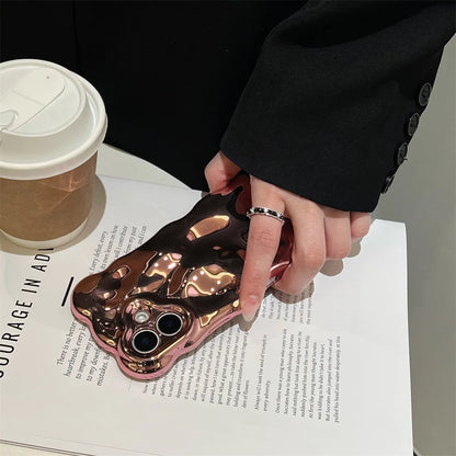 Glossy Wrinkle Plating Wave Border Phone Case for iPhone 16 15 Pro Max Plus 11 12 13 14 Meteorite Pattern Soft Silicone Cover