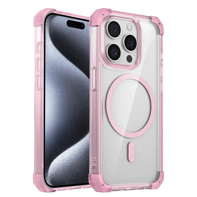 New Armor Shockproof Magnetic Wireless Charging Transparent Case For iPhone 17 16 14 13 12 15 Pro Max Plus 17Air Magsafe Cover