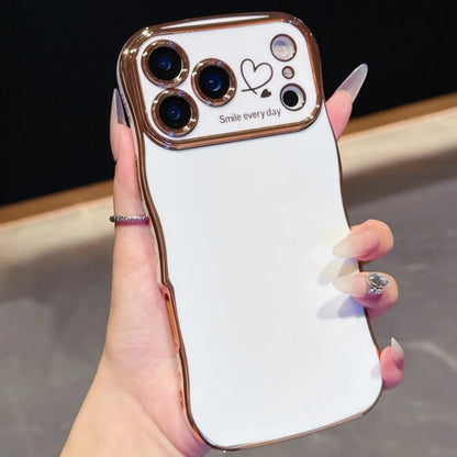 Luxury Plating Love Heart Wavy Border Phone Case For iPhone 17 16 15 14 13 12 11 Pro Max Plus 16E Air Shockproof Bumper Cover