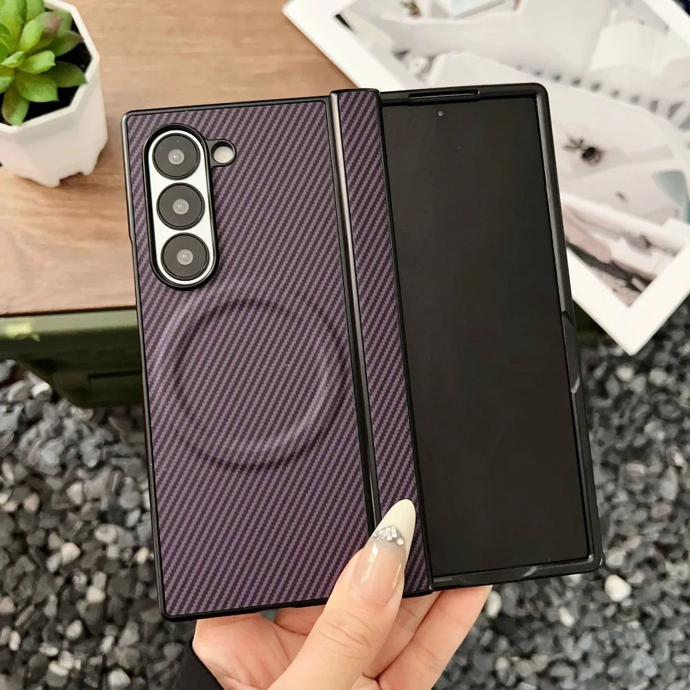 Premium Fiber Pattern Matte Phone Cases for Samsung Galaxy Z Fold 7 6 5 4 Shockproof Magnetic Wireless Charge Protective Cover