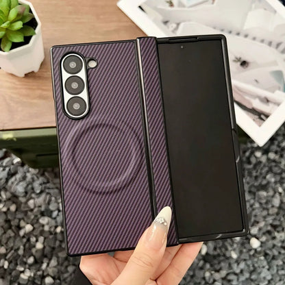 Premium Fiber Pattern Matte Phone Cases for Samsung Galaxy Z Fold 7 6 5 4 Shockproof Magnetic Wireless Charge Protective Cover