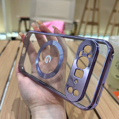 Clear Electroplating Compatible Magnetic Wireless Charging Phone Case For Google Pixel 10 9 8 A Pro XL Shockproof Protect Cover