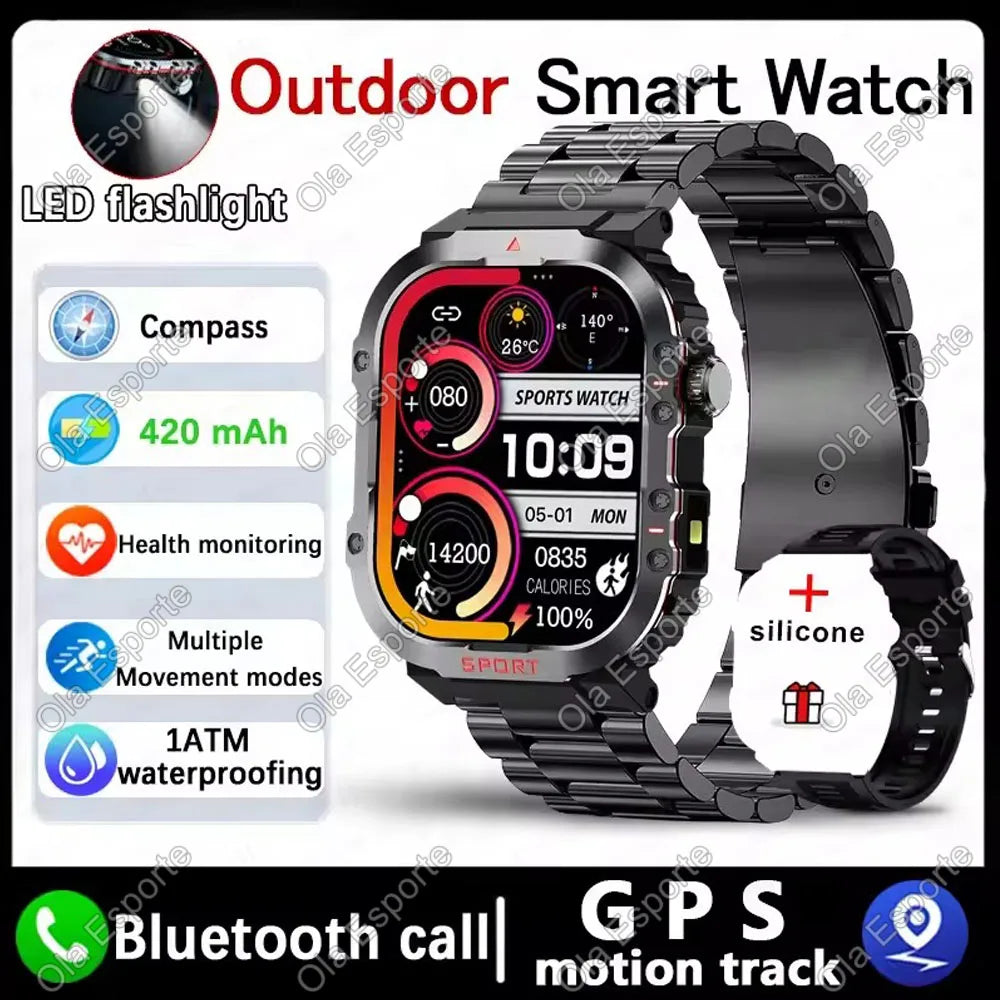 New in GPS Smart Watch For Men Wome Military Amoled Flashlight Waterproof Outdoor Sport Bluetooth Call Smartwatch Smart Band
