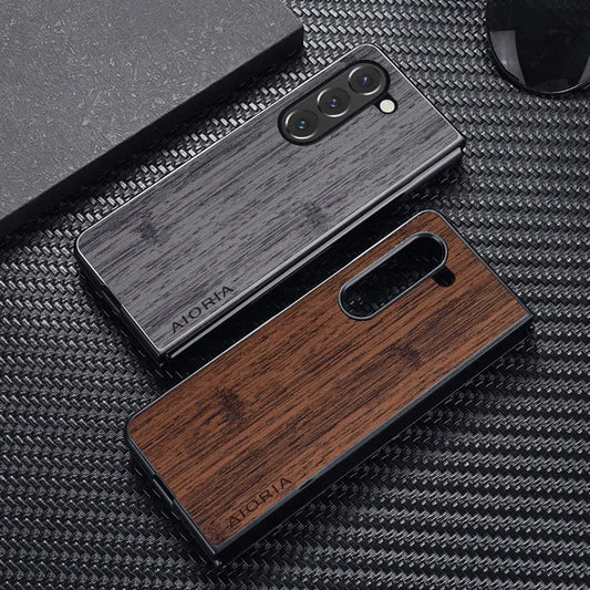 Case for Samsung Galaxy Z Fold 7 3 4 5 6 funda bamboo wood pattern Leather cover Luxury coque for galaxy z fold7 case capa