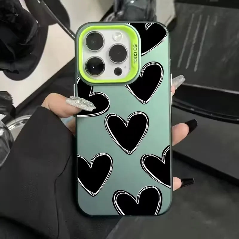 Luxury Love Heart Electroplate Silver IMD Case For iPhone 15 14 16 Pro Max Plus 11 12 13 Pro 7 8 Plus X XR Shockproof Back Cover